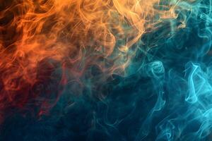 AI generated orange and blue smoke background photo