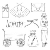 Lavender aesthetic set, vector floral hand drawn bundle isolated elements for design on white background