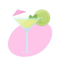 Tropical mojito fresh and bright cocktail with lime and mint. Flat vector illustration for print and design