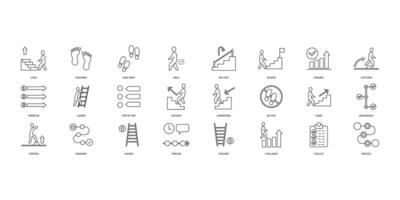 Steps icons set. Set of editable stroke icons.Vector set of Steps vector