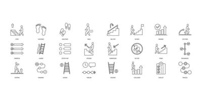 Steps icons set. Set of editable stroke icons.Vector set of Steps vector