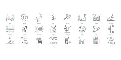 Steps icons set. Set of editable stroke icons.Vector set of Steps vector