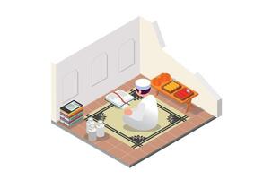 Modern Isometric Read the Qur'an in the month of Ramadan which is full of blessings Illustration Isolated Background. Suitable for Diagrams, Infographics, Game Assets, and Other Graphics vector