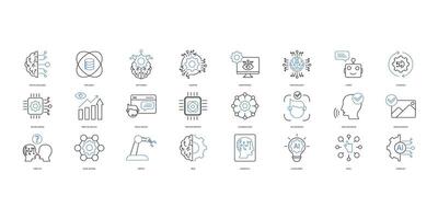 Artificial intelligence icons set. Set of editable stroke icons.Vector set of Artificial intelligence vector