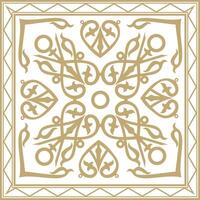 Vector gold square Yakut ornament. An endless rectangular border, a frame of the northern peoples of the Far East