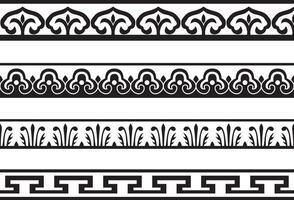 Vector set of seamless endless monochrome Chinese ornaments. Frames, borders, enclosures, drawing of the east.