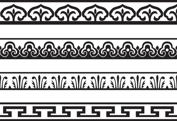 Vector set of seamless endless monochrome Chinese ornaments. Frames, borders, enclosures, drawing of the east.