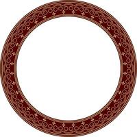 Vector golden and red round Yakut ornament. Endless circle, border, frame of the northern peoples of the Far East