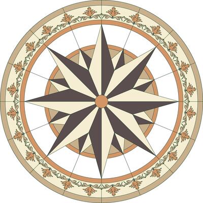 Vector wind rose circle. Round geometric brown pattern, stained glass pattern. Glass for ceilings, walls, niches or windows. Cardinal points. Star and Triangles