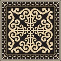 Vector golden and black square Yakut ornament. An endless rectangular border, a frame of the northern peoples of the Far East