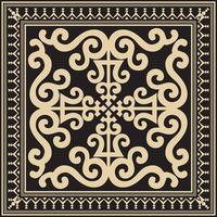 Vector golden and black square Yakut ornament. An endless rectangular border, a frame of the northern peoples of the Far East