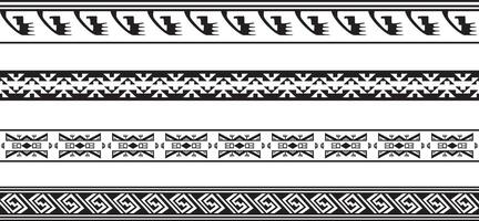 Vector set of seamless monochrome geometric Indian ornaments. Borders, frames, patterns of indigenous peoples of the Americas, Aztec, Maya, Incas.