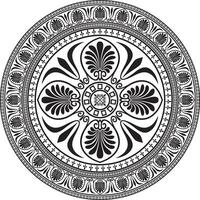 Vector monochrome round classical ornament of Ancient Greece and Roman Empire. Circle, Arabesque, Byzantine pattern