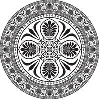 Vector monochrome round classical ornament of Ancient Greece and Roman Empire. Circle, Arabesque, Byzantine pattern