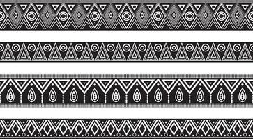Vector set of seamless monochrome geometric Indian ornaments. Borders, frames, patterns of indigenous peoples of the Americas, Aztec, Maya, Incas.