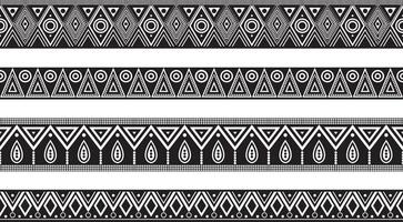 Vector set of seamless monochrome geometric Indian ornaments. Borders, frames, patterns of indigenous peoples of the Americas, Aztec, Maya, Incas.