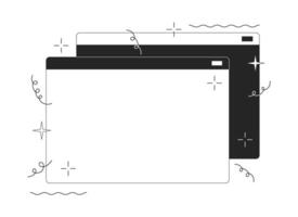 abierto web sitio ventanas negro y blanco 2d línea dibujos animados objetos. Internet tecnología. buscando información aislado vector contorno artículo. digital datos fuentes monocromo plano Mancha ilustración