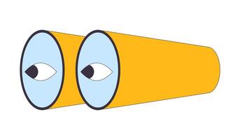 Binoculars with eyes on lenses 2D linear cartoon object. Observing distant items with optical tool isolated line vector element white background. Surveillance color flat spot illustration