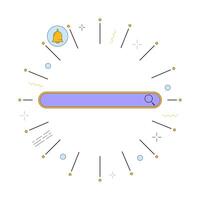 Search bar with notification bell in frame 2D linear cartoon objects. Web browser interface isolated line vector elements white background. Software development color flat spot illustration
