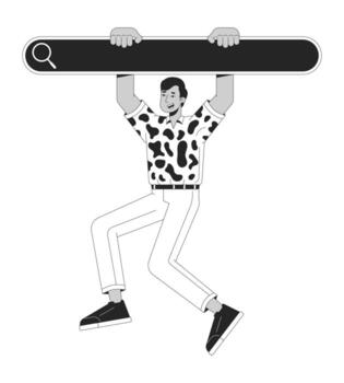 fácil web buscando 2d lineal ilustración concepto. sonriente usuario colgando en buscar campo dibujos animados contorno personaje aislado en blanco. Internet navegador caracteristicas metáfora monocromo vector Arte