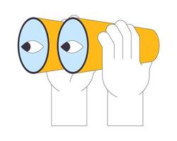 Holding powerful binoculars linear cartoon character hands illustration. Optical device to observe distant items outline 2D vector image, white background. Tourist supplies editable flat color clipart