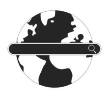 Search bar on globe black and white 2D line cartoon object. International internet browser. Global network isolated isolated vector outline item. Access to data monochromatic flat spot illustration