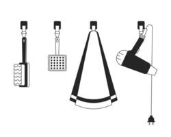 Grooming studio tools black and white 2D line cartoon objects set. Professional groomer instruments isolated vector outline items collection. Animal spa service monochromatic flat spot illustrations