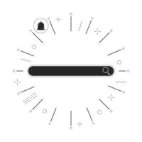 Search bar with notification bell in frame black and white 2D line cartoon objects. Web browser interface isolated vector outline item. Software development monochromatic flat spot illustration