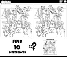 differences game with cartoon couples coloring page vector