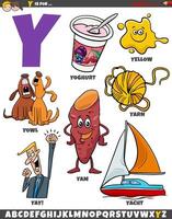 Letter Y set with cartoon objects and characters vector