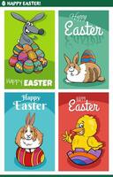 cartoon Easter greeting cards designs set with bunnies and chick vector