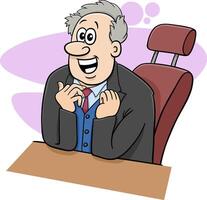 happy cartoon boss or businessman behind the desk vector