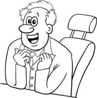 happy cartoon boss or businessman behind the desk coloring page vector