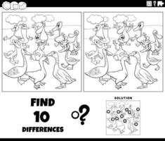 differences game with cartoon geese birds coloring page vector