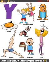 Letter Y set with cartoon objects and characters vector