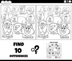 differences game with cartoon lions wild coloring page vector