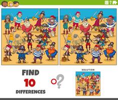 differences game with cartoon pirates characters group vector