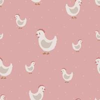 Chicken seamless pattern, hand drawn cute kids background, vintage retro pallete vector