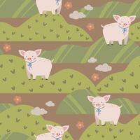 Pigs seamless pattern hand drawn cute kids background vintage retro pallete vector