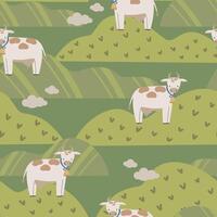 Cow seamless pattern hand drawn cute kids background vintage retro pallete vector