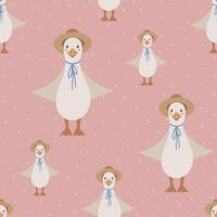 Geese seamless pattern, hand drawn cute kids background, vintage retro pallete vector