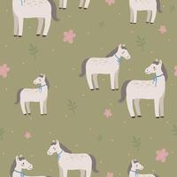 Horse seamless pattern hand drawn cute kids background vintage retro pallete vector