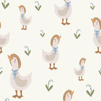 Geese seamless pattern, hand drawn cute kids background, vintage retro pallete