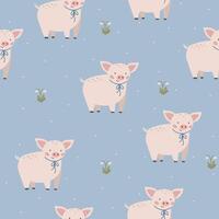 Pigs seamless pattern hand drawn cute kids background vintage retro pallete vector