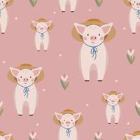 Pigs seamless pattern hand drawn cute kids background vintage retro pallete vector