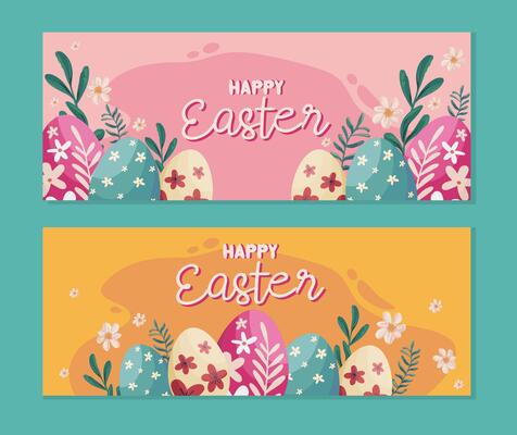 vector easter sale horizontal banner spring sale for social media with eggs, flowers and leaves