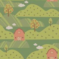 Farm seamless pattern, spring hand drawn cute kids background vintage retro pallete vector