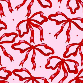 Seamless pattern with red bows on a pale pink background. Vector graphics.