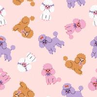 Seamless pattern with cute colored poodle dogs. Vector graphics.