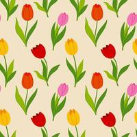 Seamless pattern with multi-colored tulip flowers. Vector graphics.